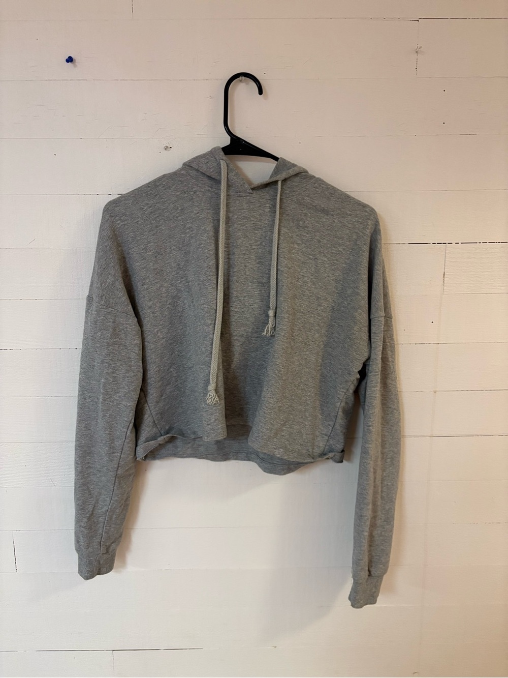 Ambiance Womens Medium Gray Cropped Pullover Hoodie Long Sleeve Casual